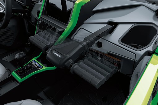 Front passenger compartment of a side x side in a white studio background. opens in a new window