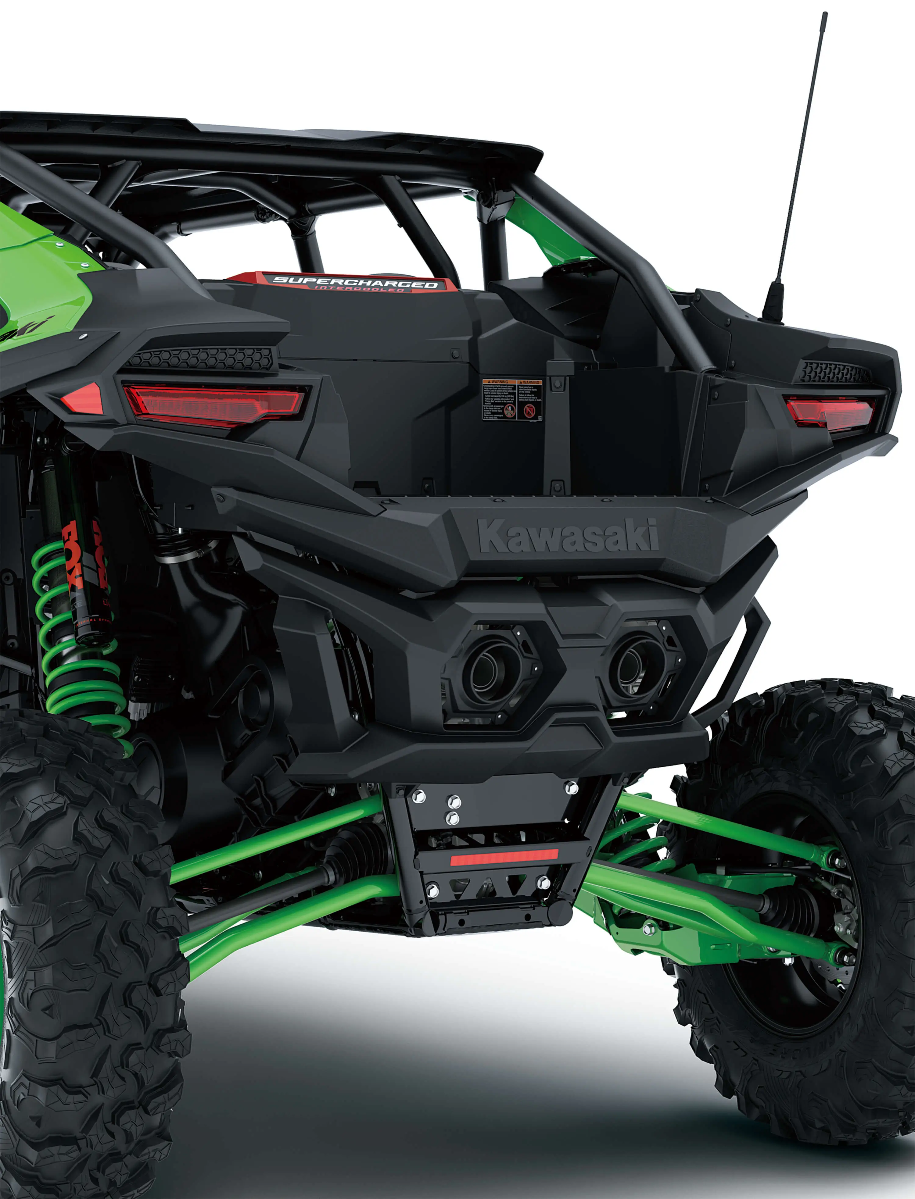 Rear three-quarter angle of rear storage on a side x side in a white studio background.