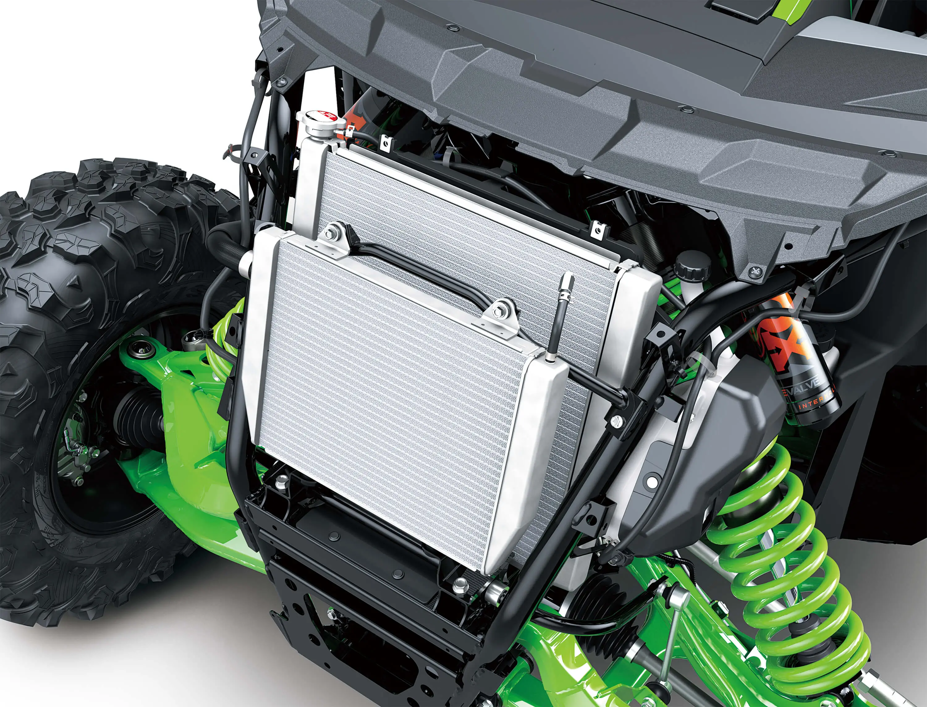 Rear detail on a side x side in a white studio background.