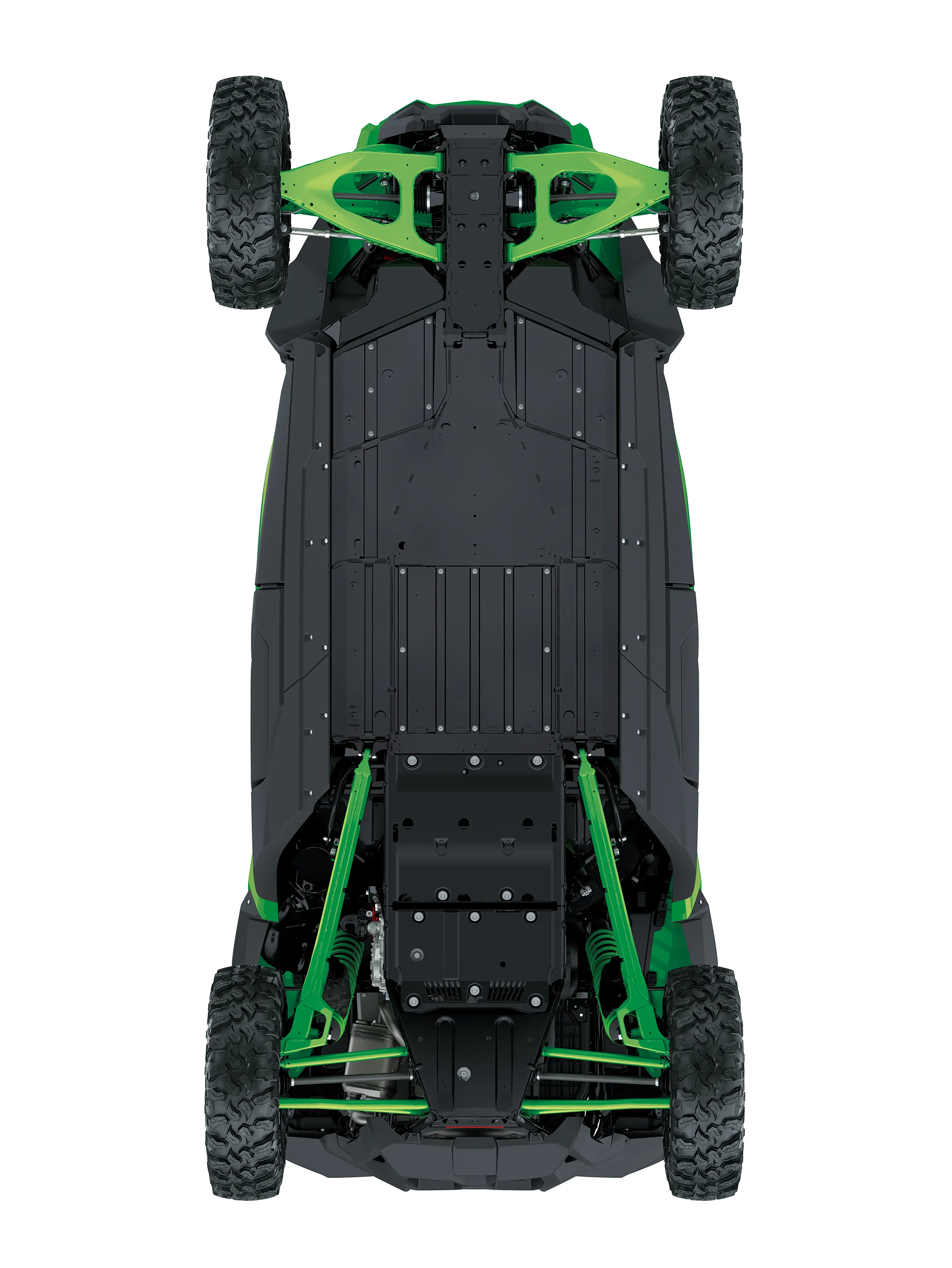 Underside angle of a side x side staged in a white studio background.