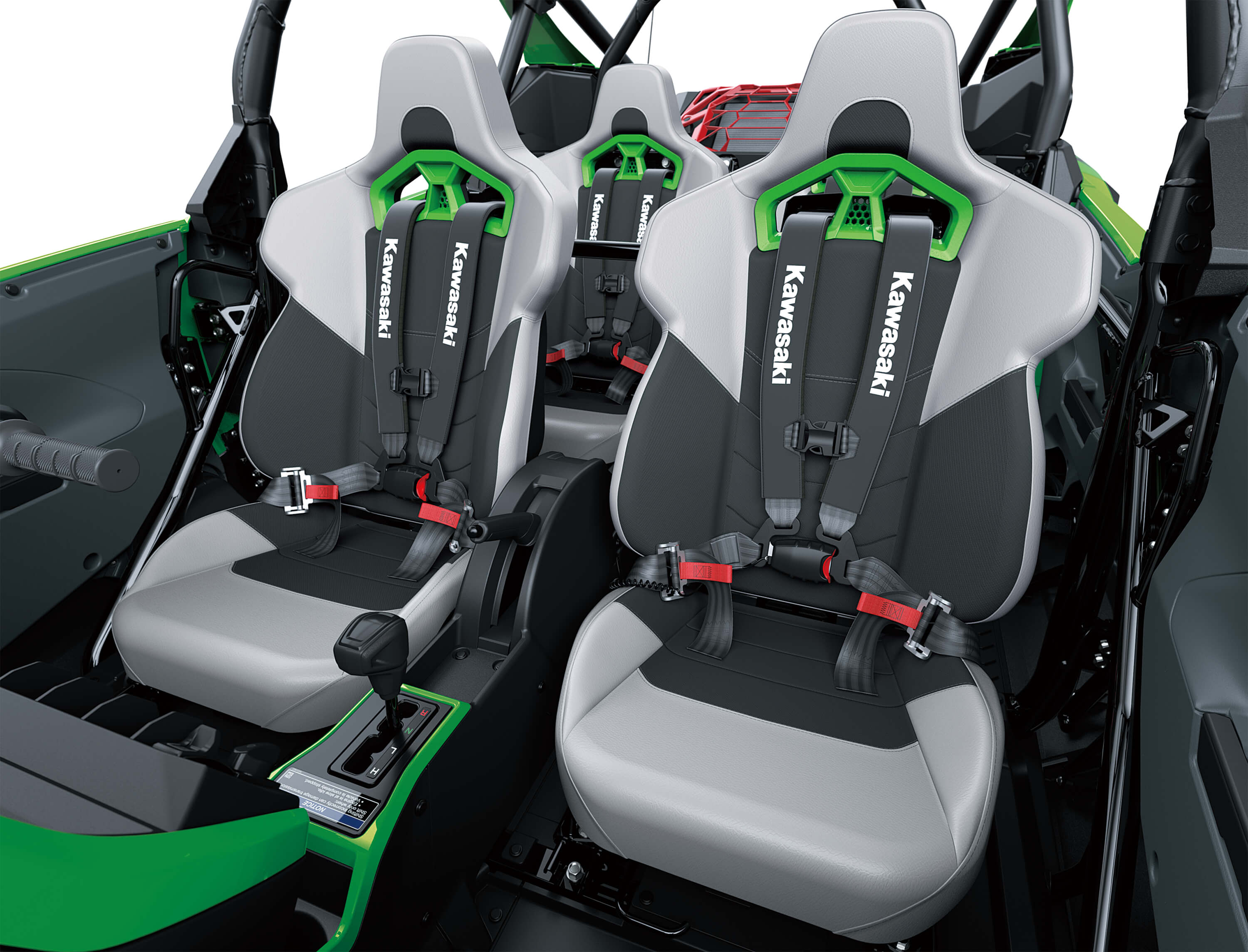 Close-up of all seats in a side x side in a white studio background.