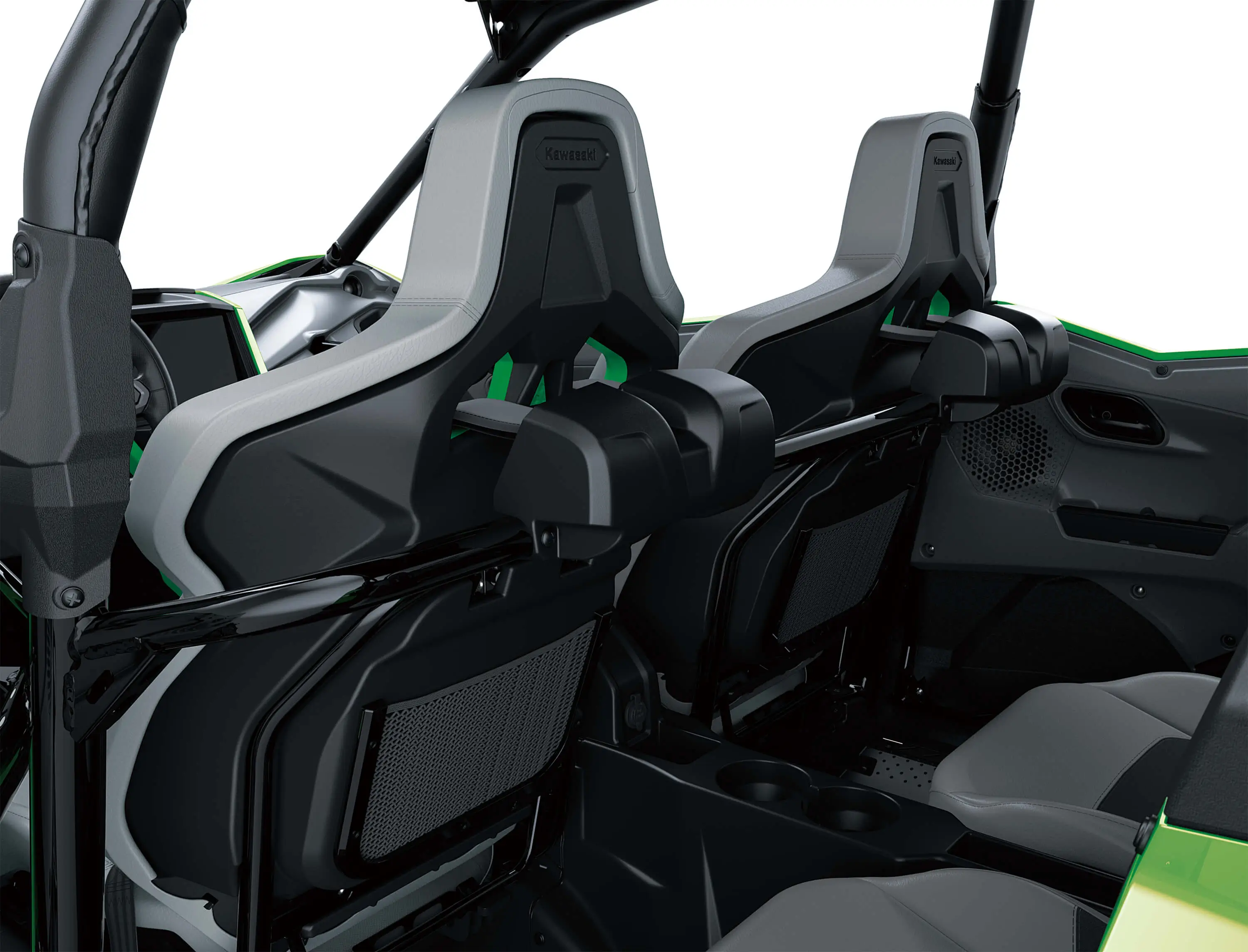 Rear passenger compartment of a side x side in a white studio background.