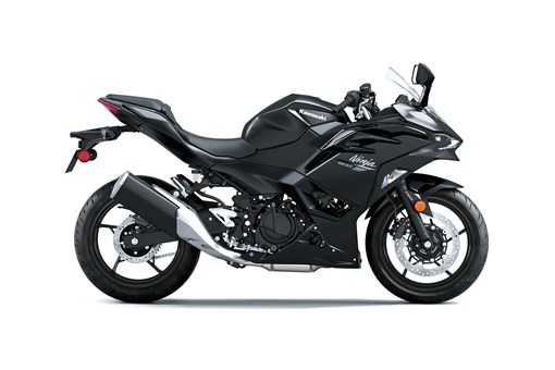 Profile angle of a black motorcycle staged in a white studio background. opens in a new window