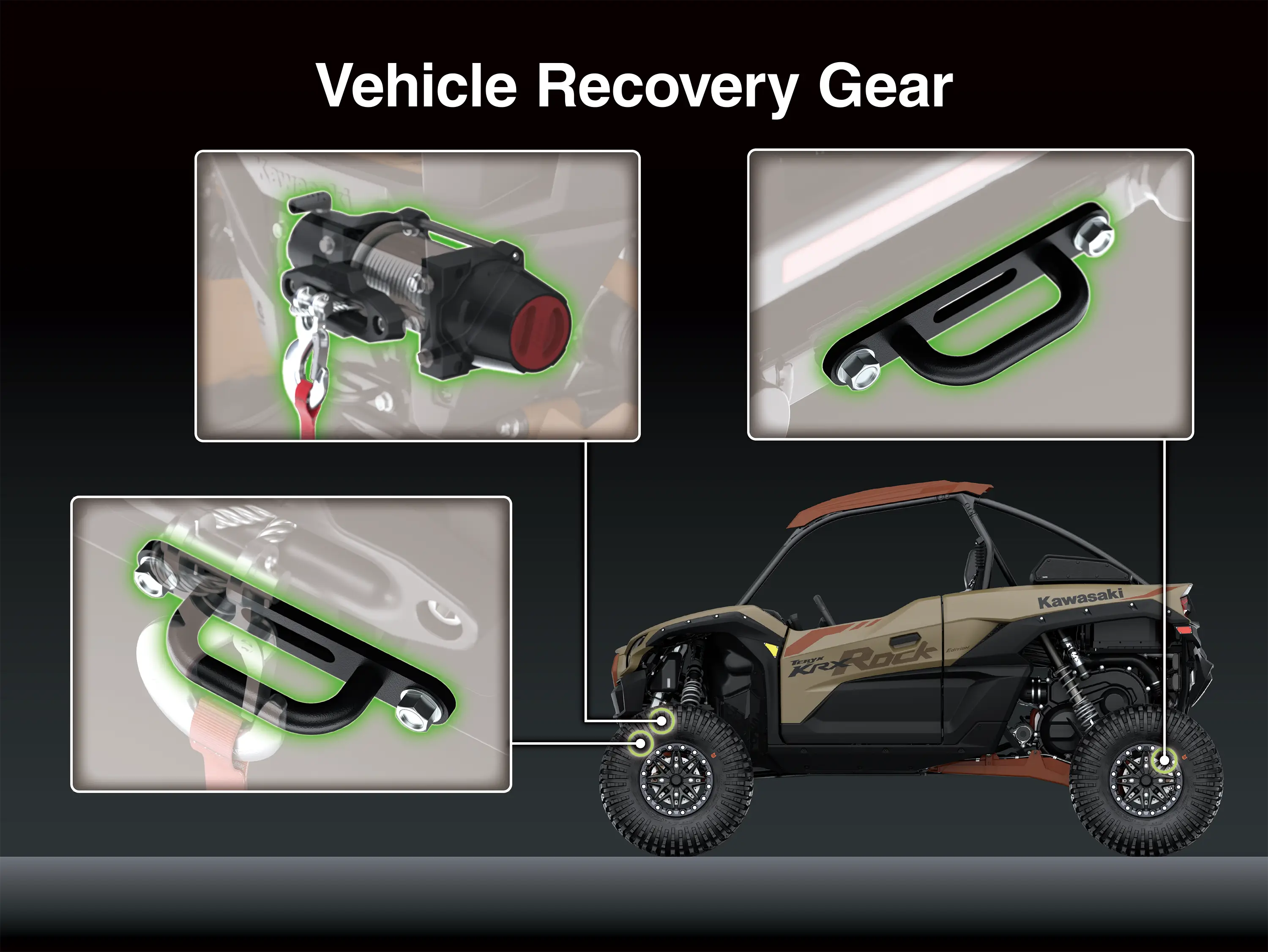 Graphic treatment showing the vehicle recovery gear of a side x side.