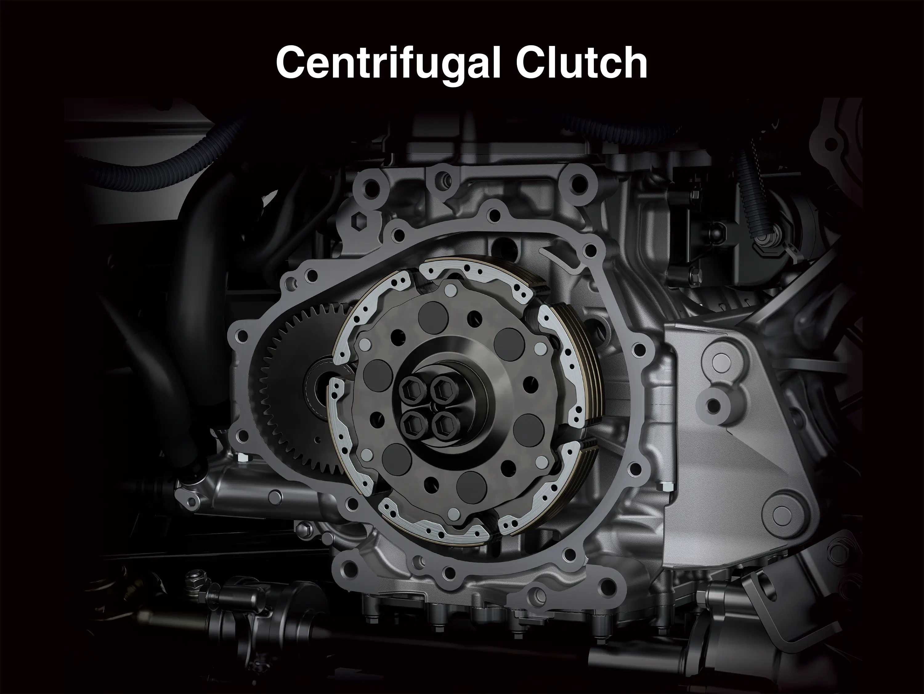 Graphic treatment showing the centrifugal clutch of a side x side.