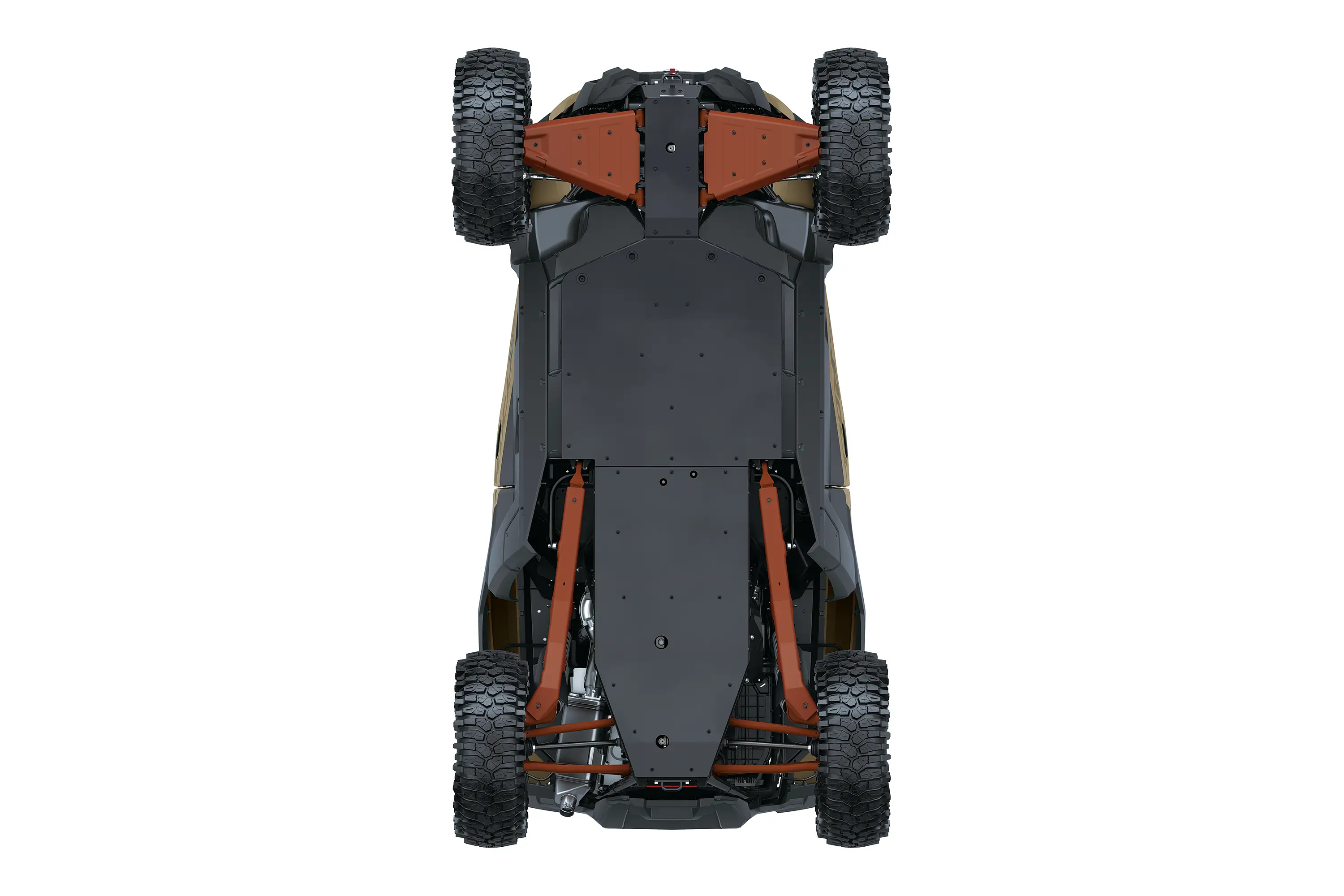 Underside angle of a side x side staged in a white studio background.