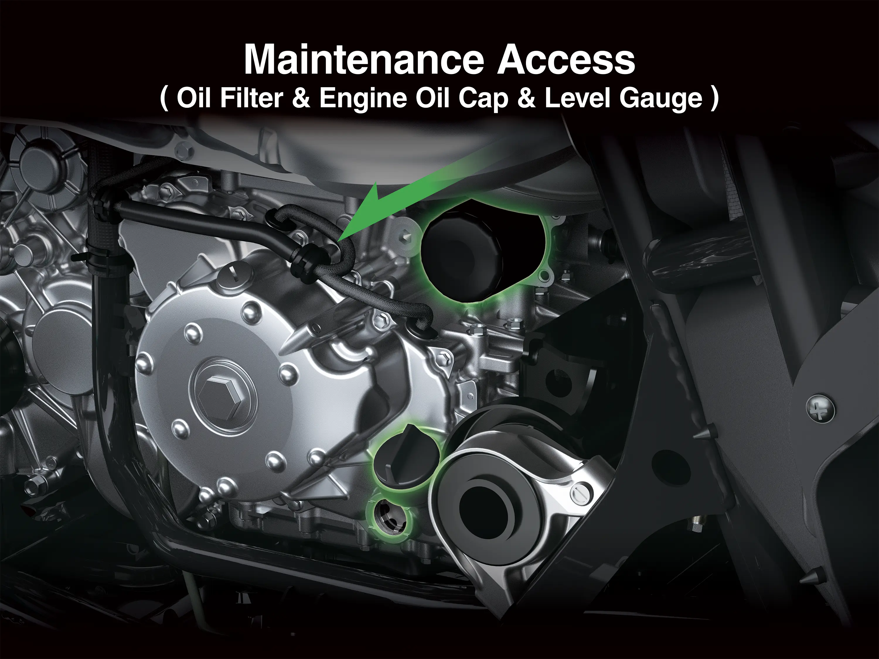 Graphic treatment showing maintenance access on a side x side engine.