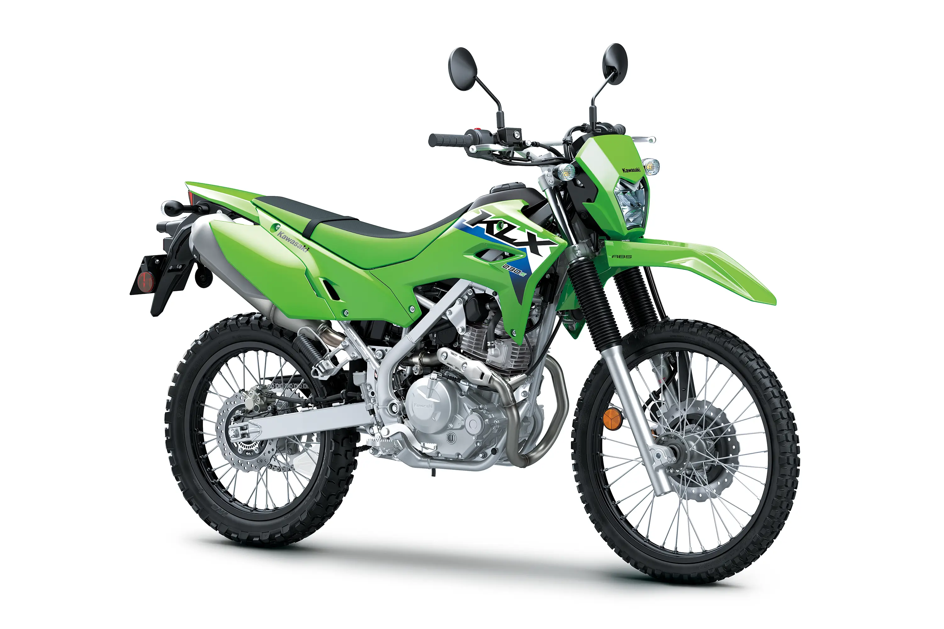 Three-quarter front angle of a motorcycle staged in a white studio background.