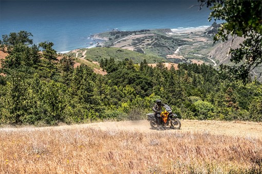 Side angle of a person riding a motorcycle off-road. opens in a new window