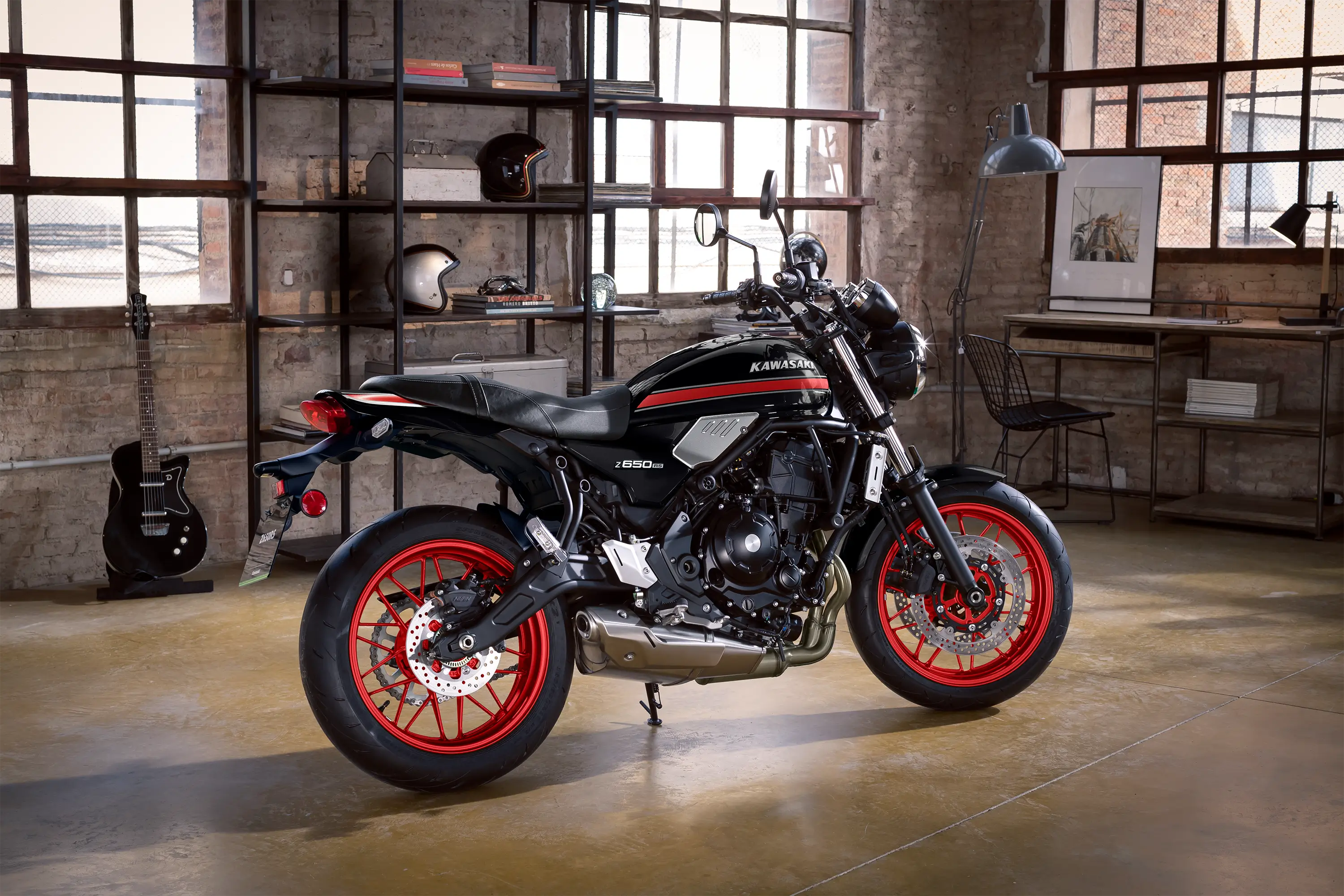 Profile angle of a motorcycle parked.