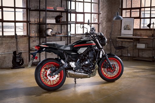 Profile angle of a motorcycle parked. opens in a new window