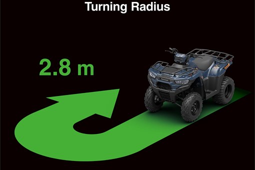 Graphic treatment showing turning radius of an ATV. opens in a new window