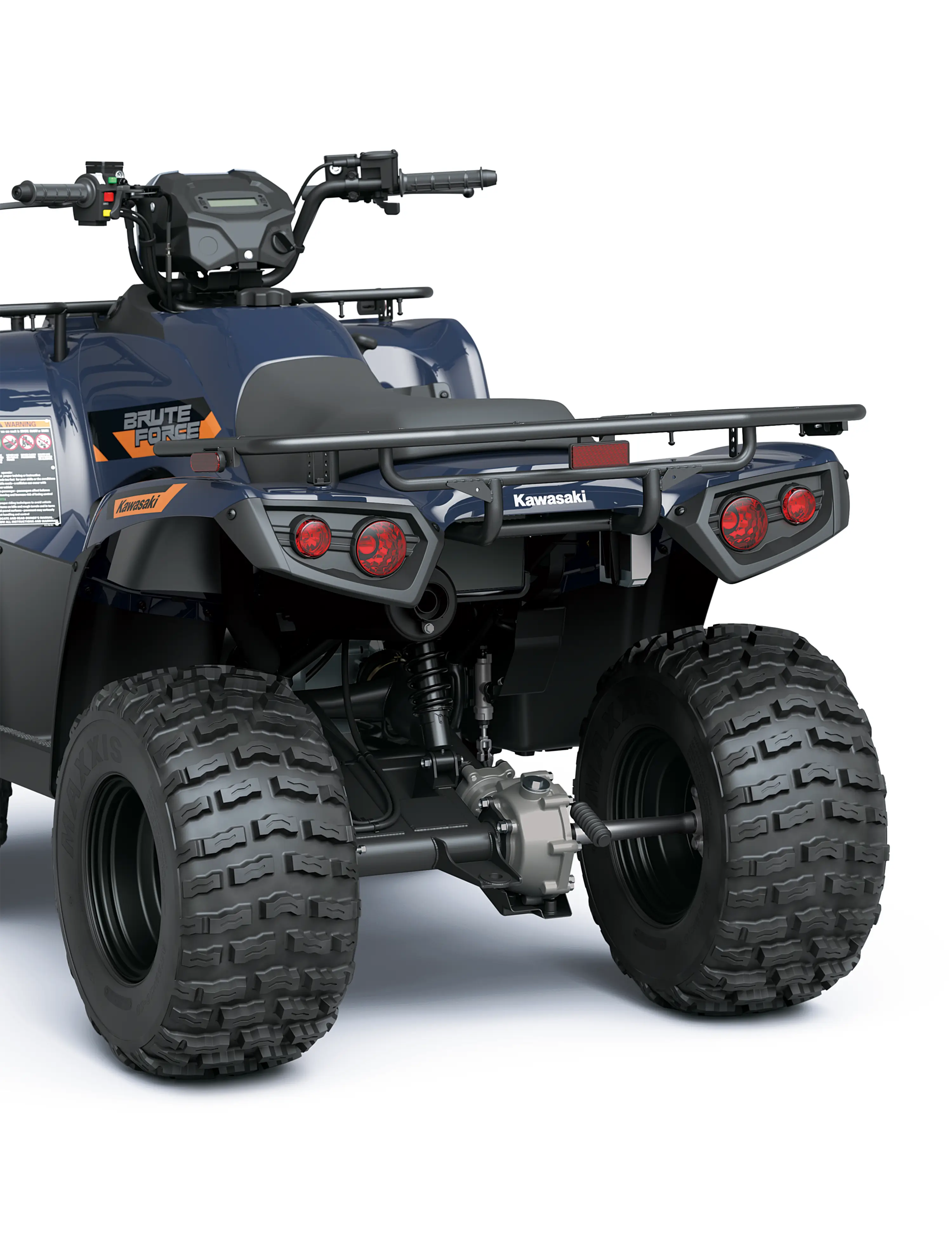Back of an ATV staged in a white studio background.