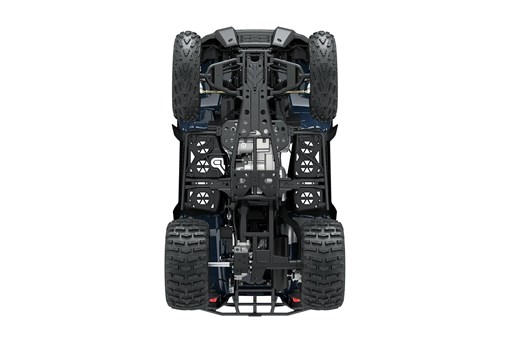 Underside angle of an ATV staged in a white studio background. opens in a new window