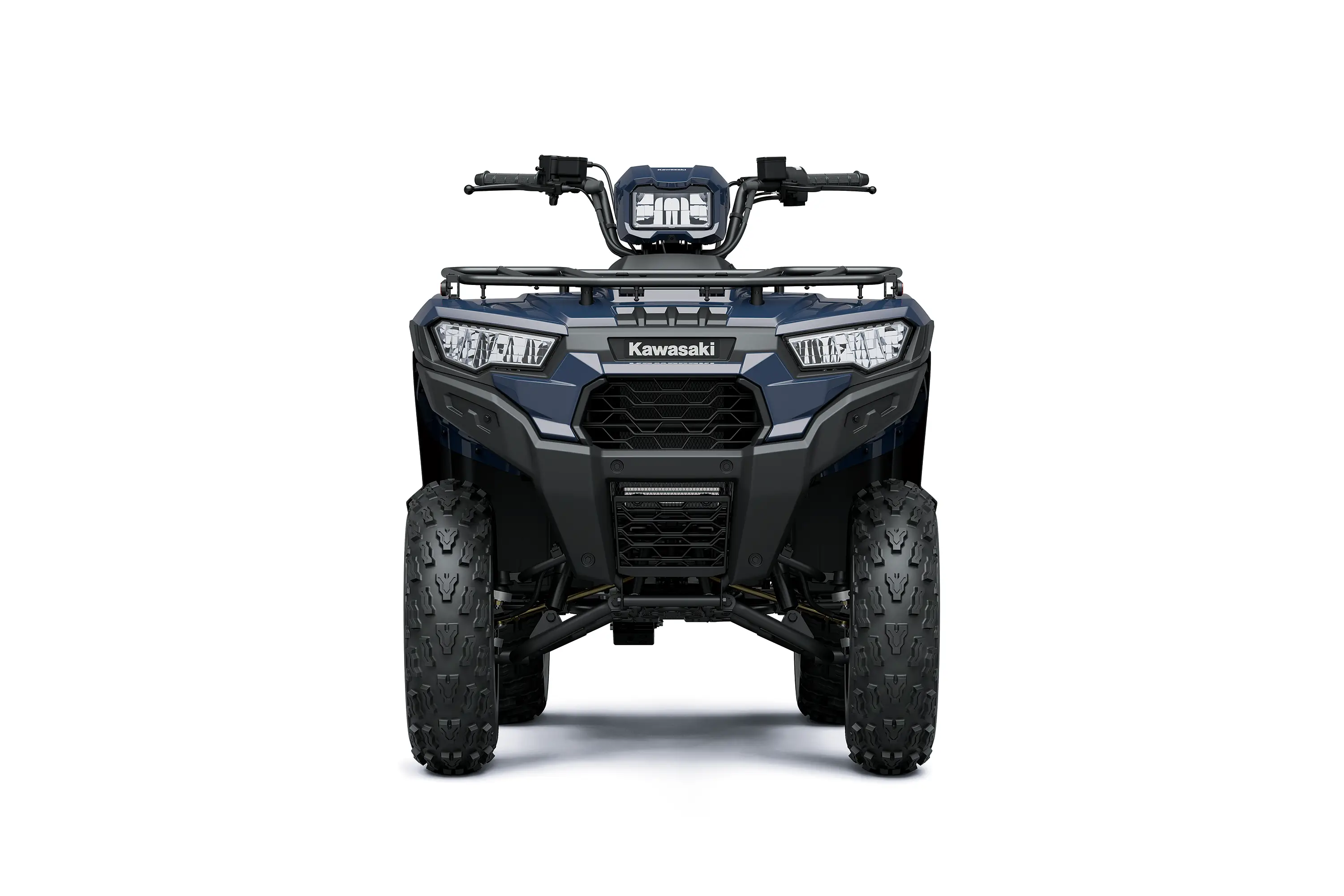 Front angle of an ATV staged in a white studio background.