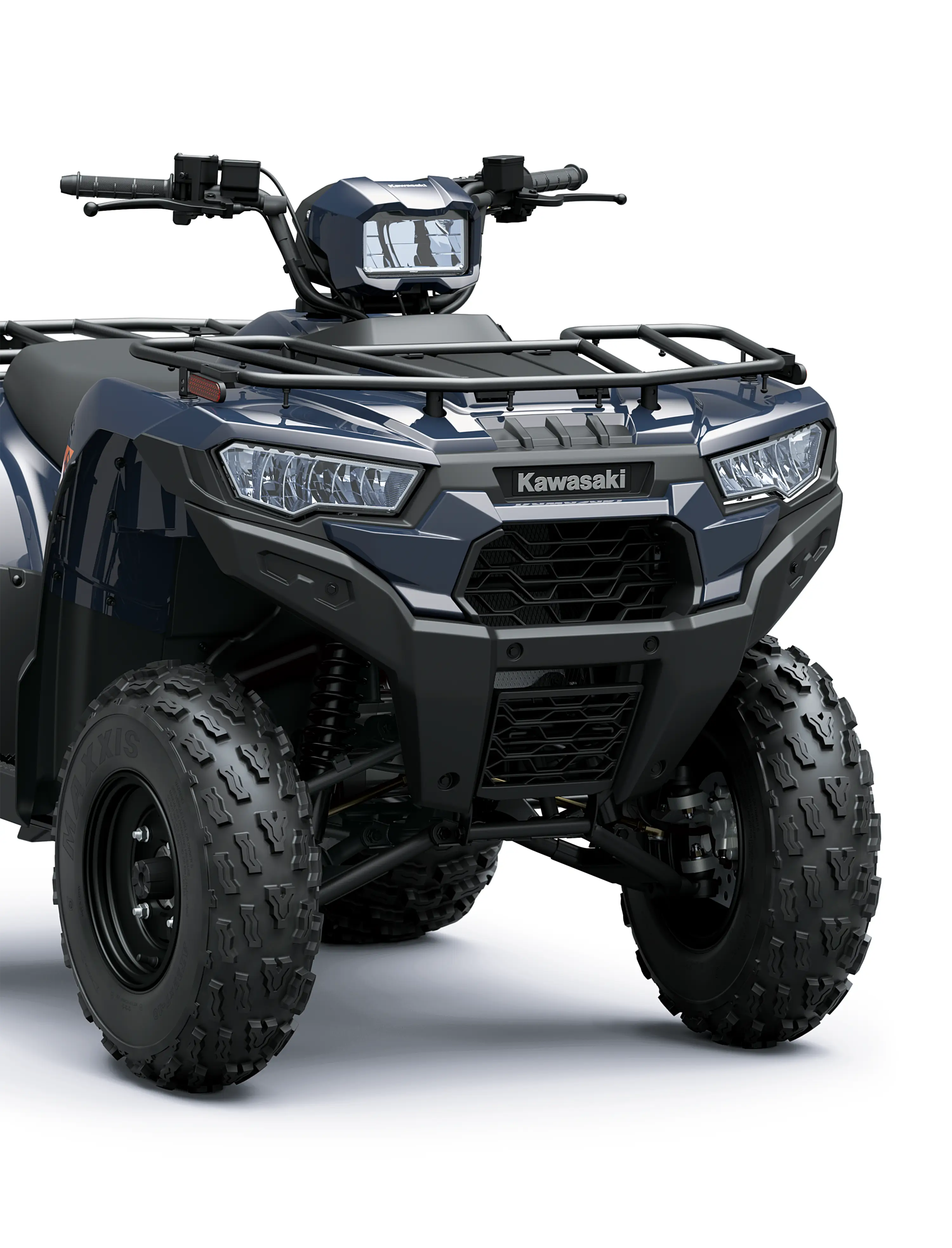 Front of an ATV staged in a white studio background.