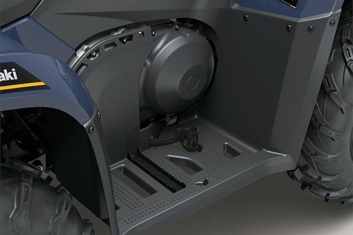 Closeup detail of foot step on an ATV staged in a white studio background. opens in a new window