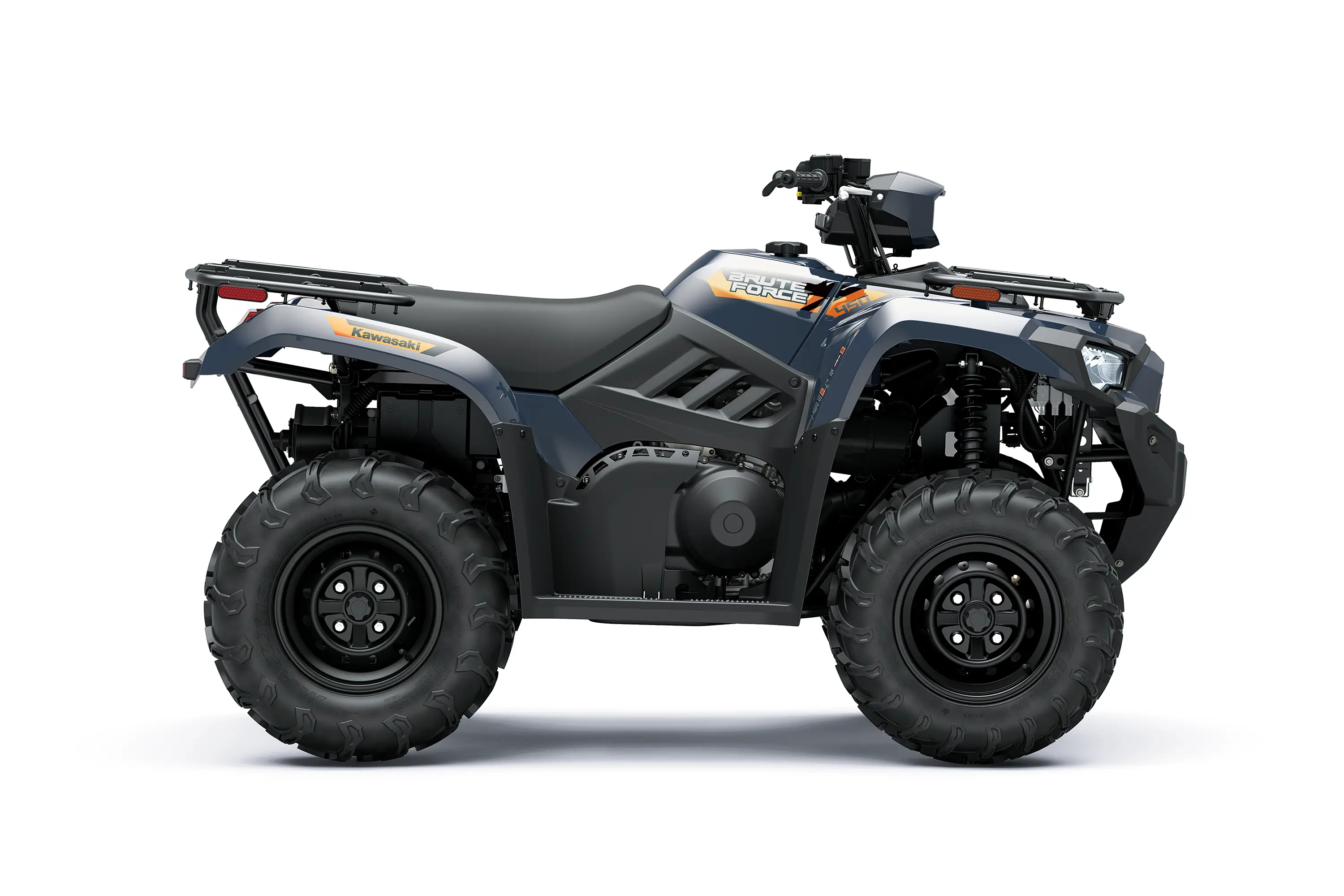 Side angle of an ATV staged in a white studio background.
