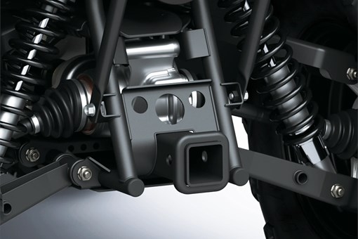 Closeup detail of rear of an ATV staged in a white studio background. opens in a new window