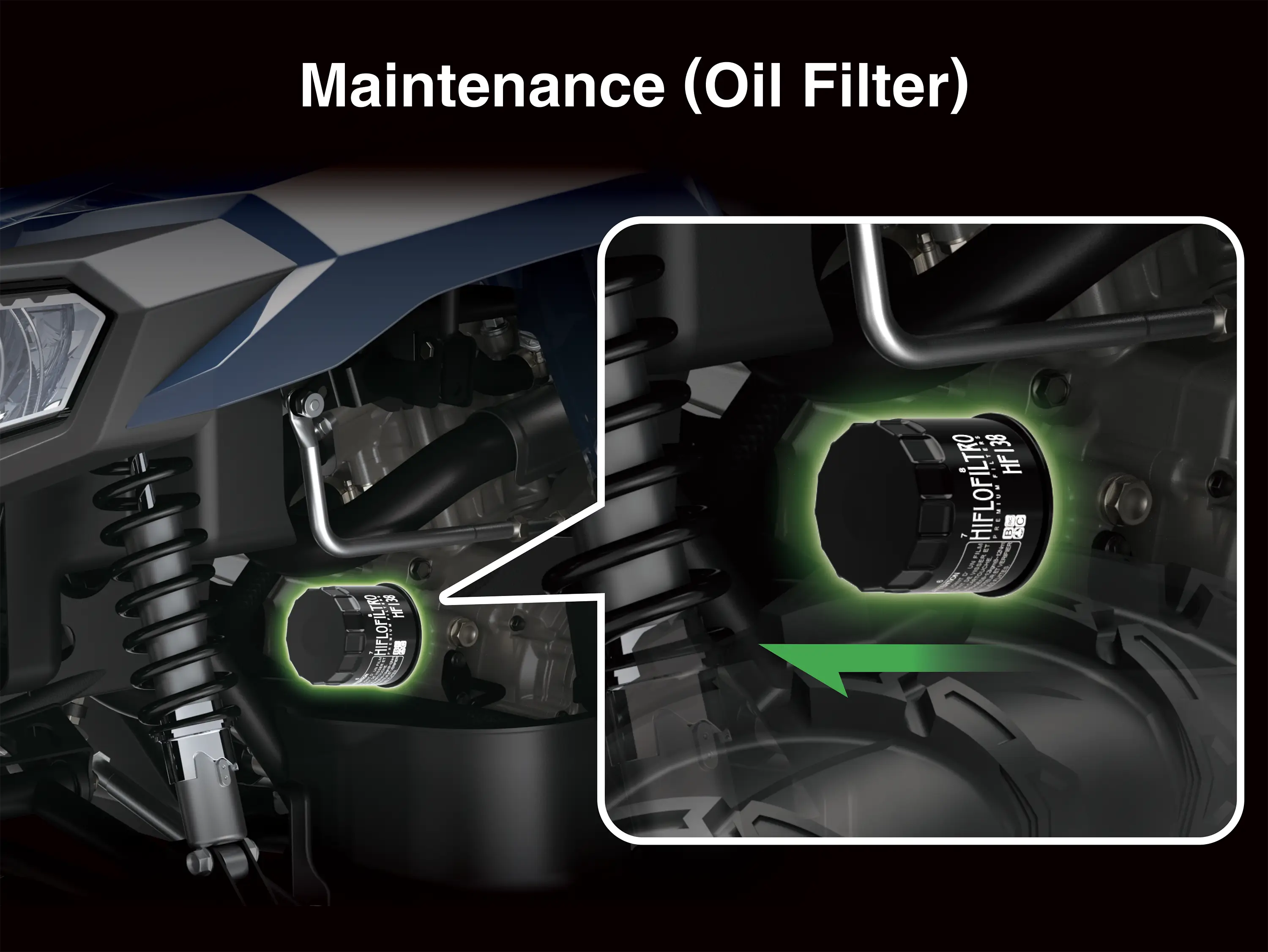 Graphic treatment showing oil filter of an ATV.