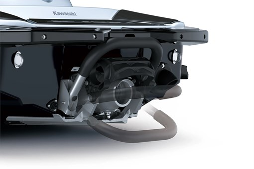 Closeup of rear example of a personal watercraft staged in a white studio background. opens in a new window