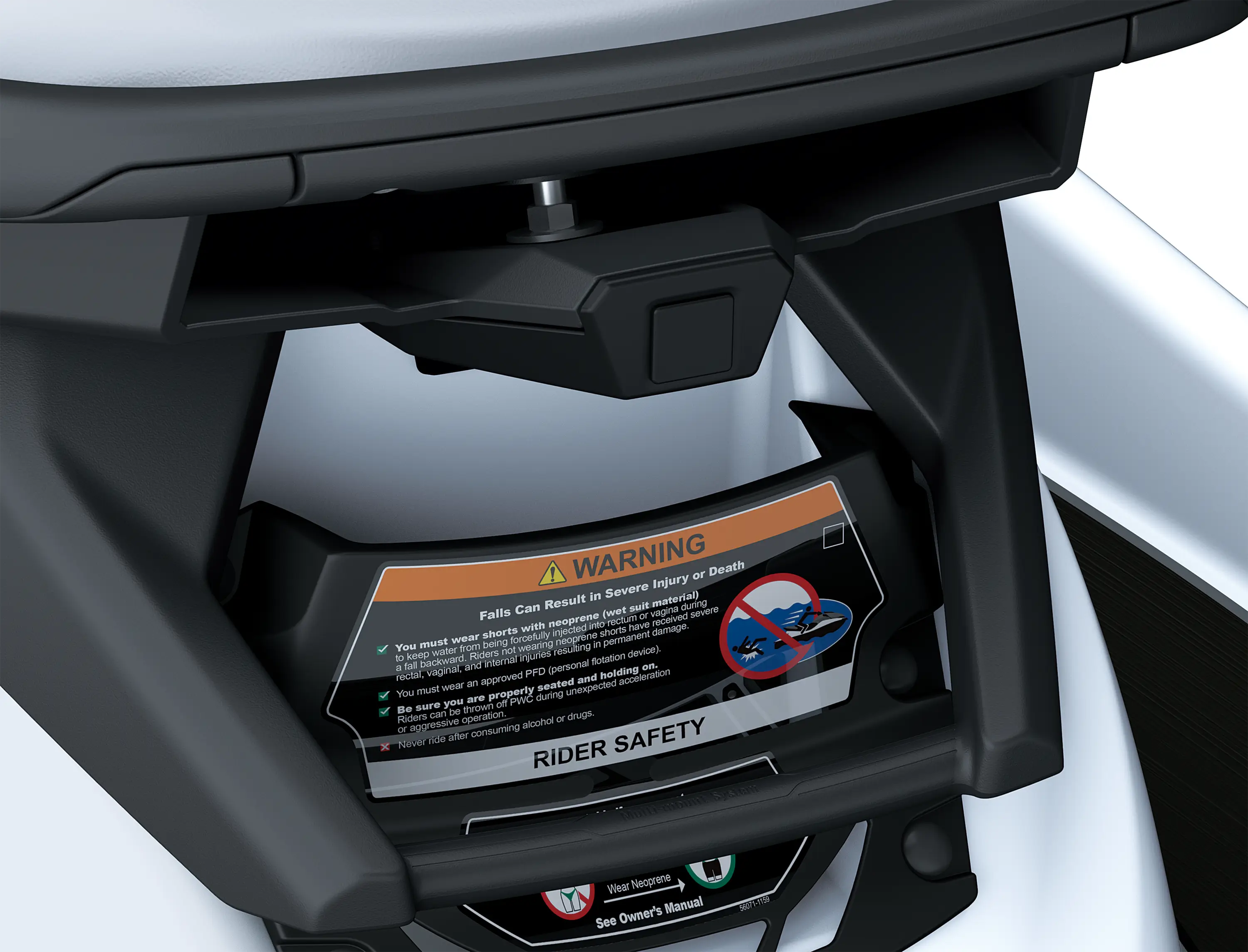 Closeup of TFT of a personal watercraft staged in a white studio background.