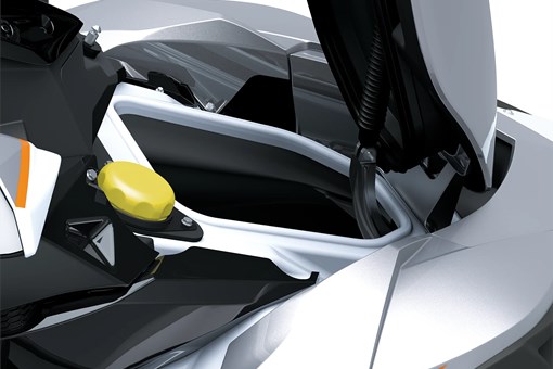 Closeup storage of a personal watercraft staged in a white studio background. opens in a new window