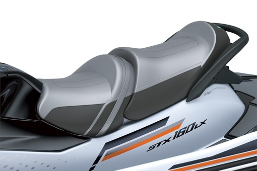 Closeup of a seat of a personal watercraft staged in a white studio background. opens in a new window