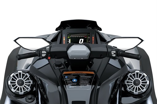 Closeup rider cockpit angle of a personal watercraft staged in a white studio background. opens in a new window