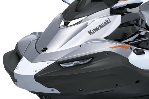 Closeup front angle of a personal watercraft staged in a white studio background. opens in a new window