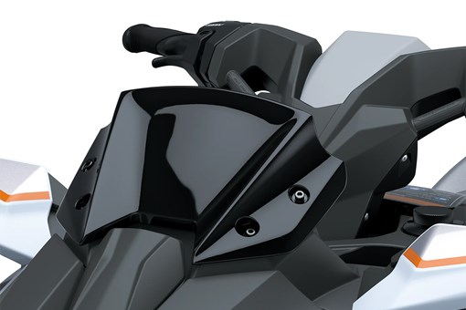 Closeup front detail angle of a personal watercraft staged in a white studio background. opens in a new window