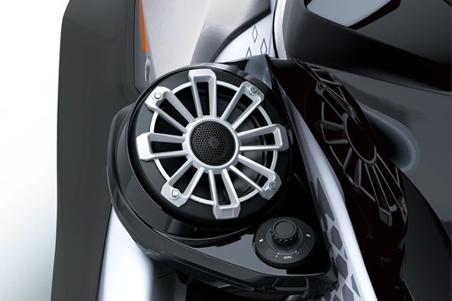 Closeup detail of a personal watercraft staged in a white studio background. opens in a new window