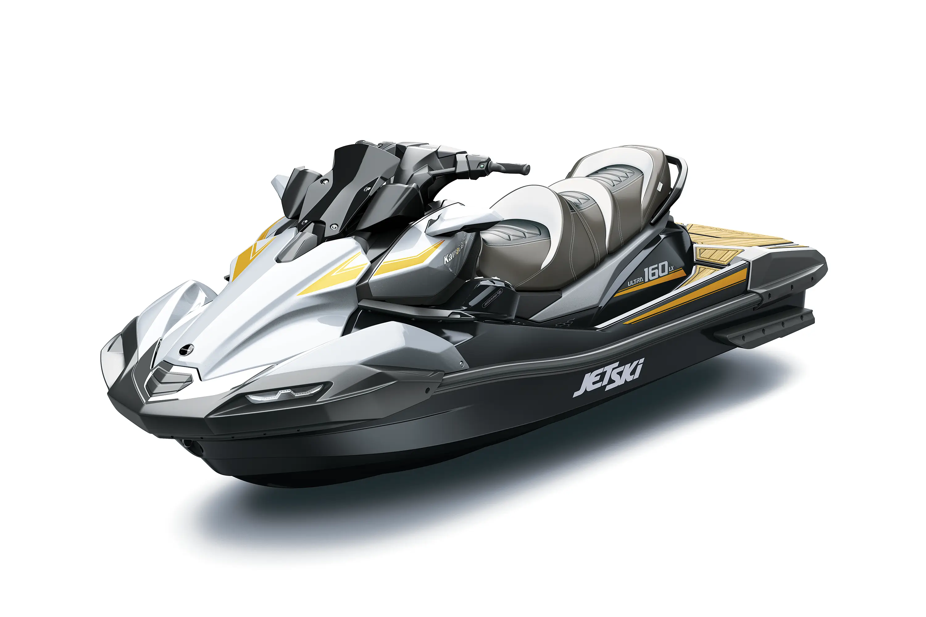 Three-quarter front angle of a personal watercraft staged in a white studio background.