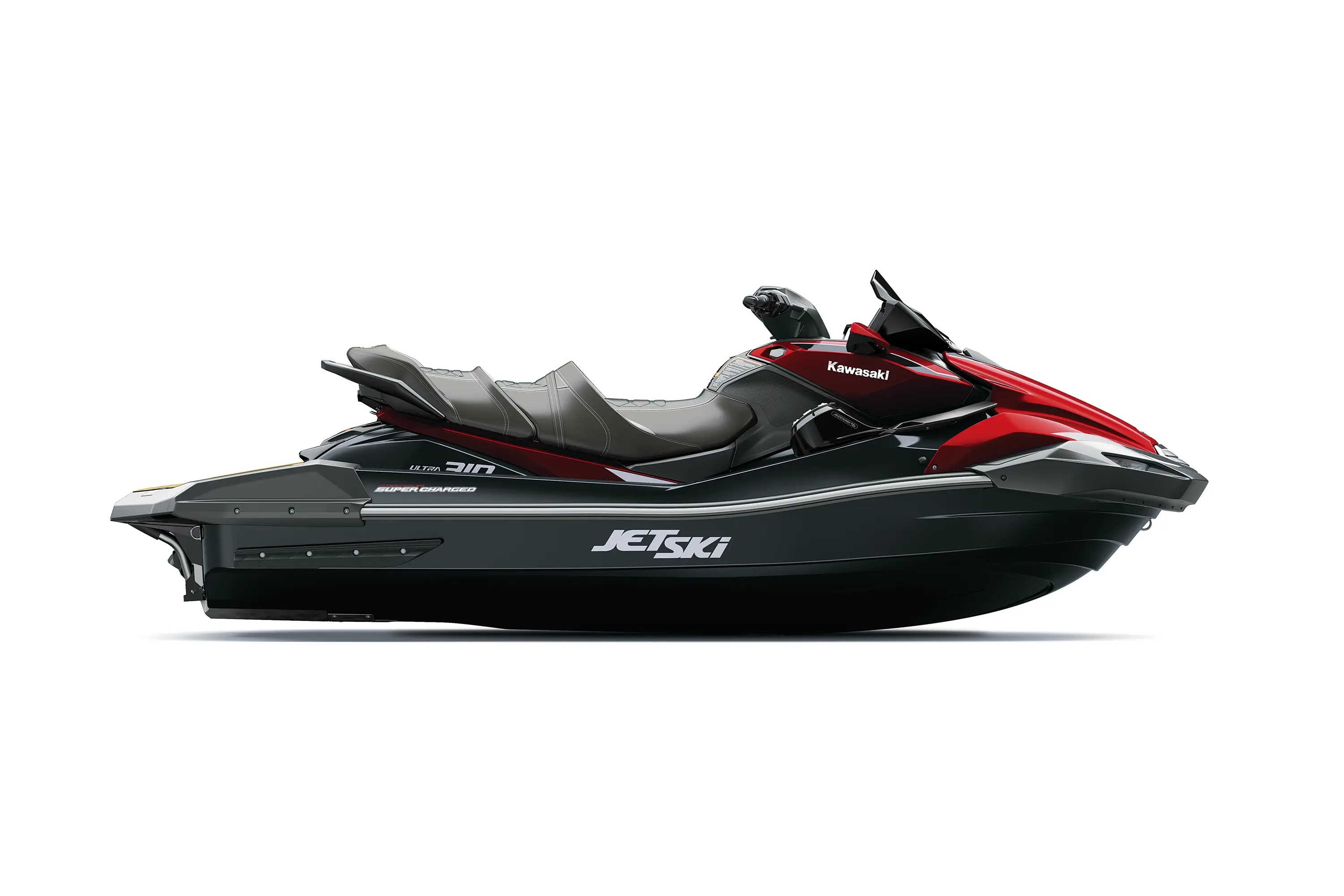 Side angle of a personal watercraft staged in a white studio background.