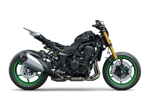 Profile angle of a motorcycle staged in a white studio background. opens in a new window