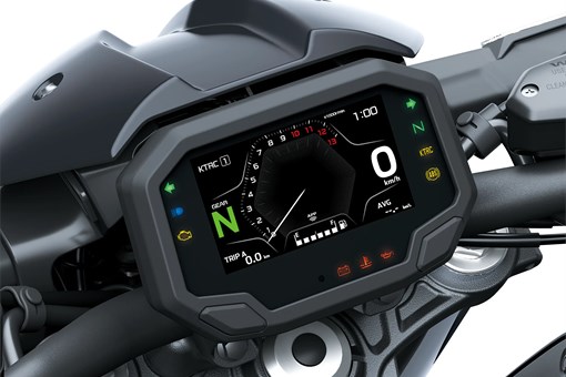 Infotainment of a motorcycle staged in a white studio background. opens in a new window