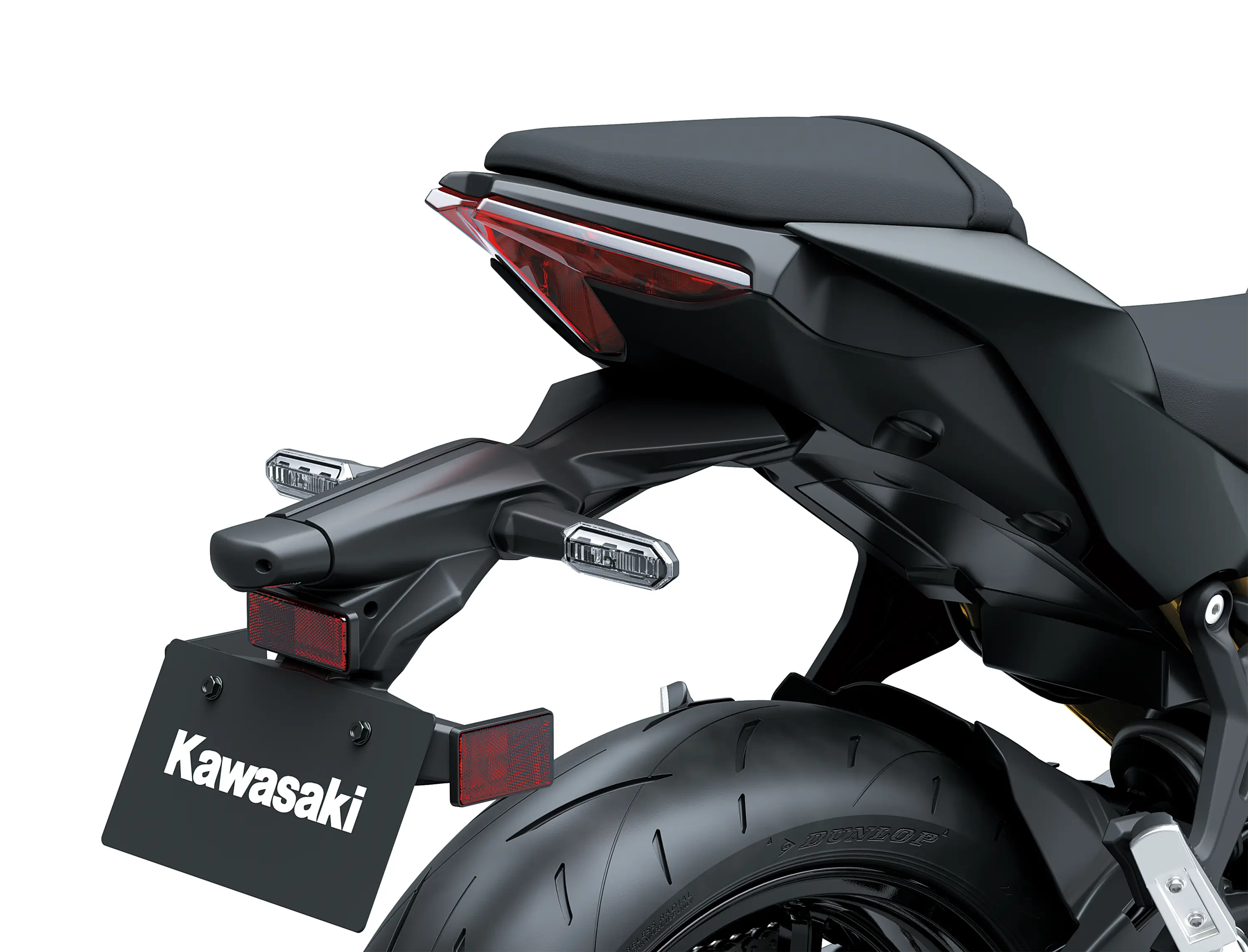 Plate on the back of a motorcycle staged in a white studio background.