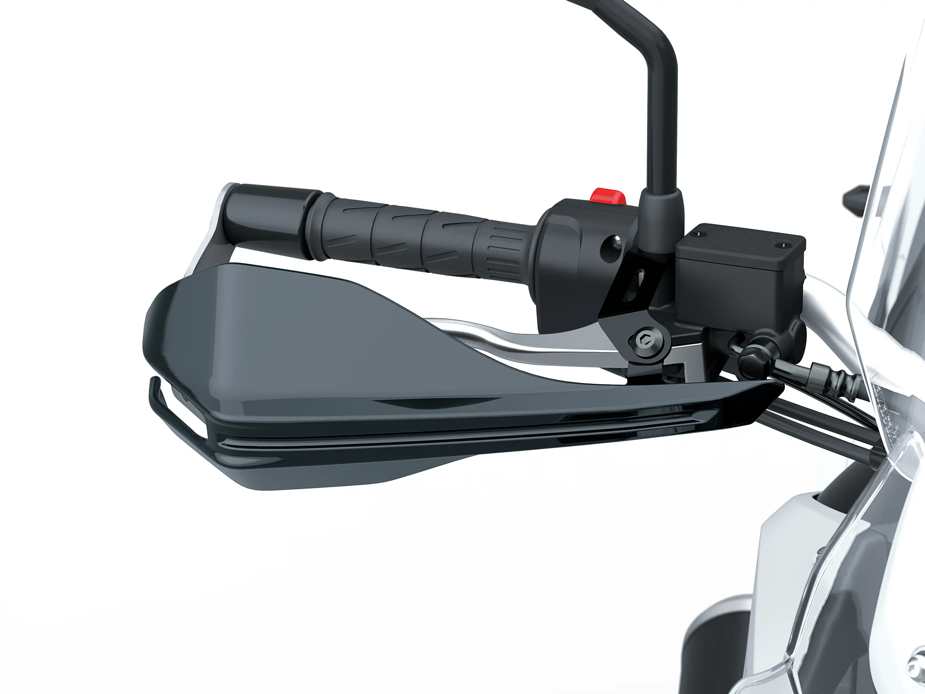 Single handlebar of a motorcycle staged in a white studio background.