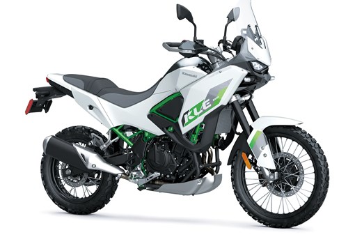 Three-quarter front angle of a motorcycle staged in a white studio background. opens in a new window