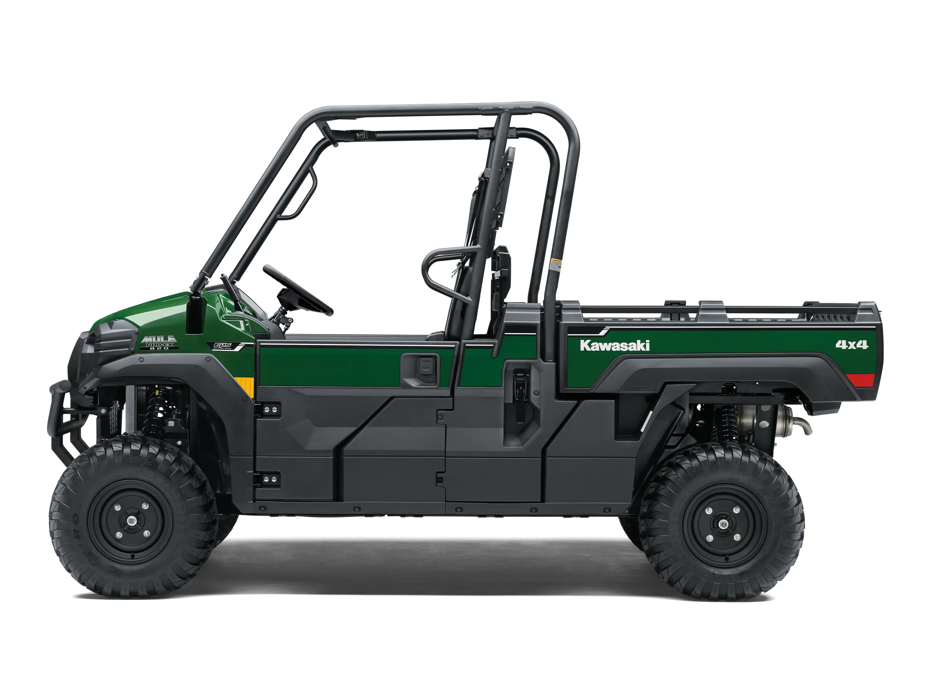 Profile angle of a green side x side staged in a white studio background.