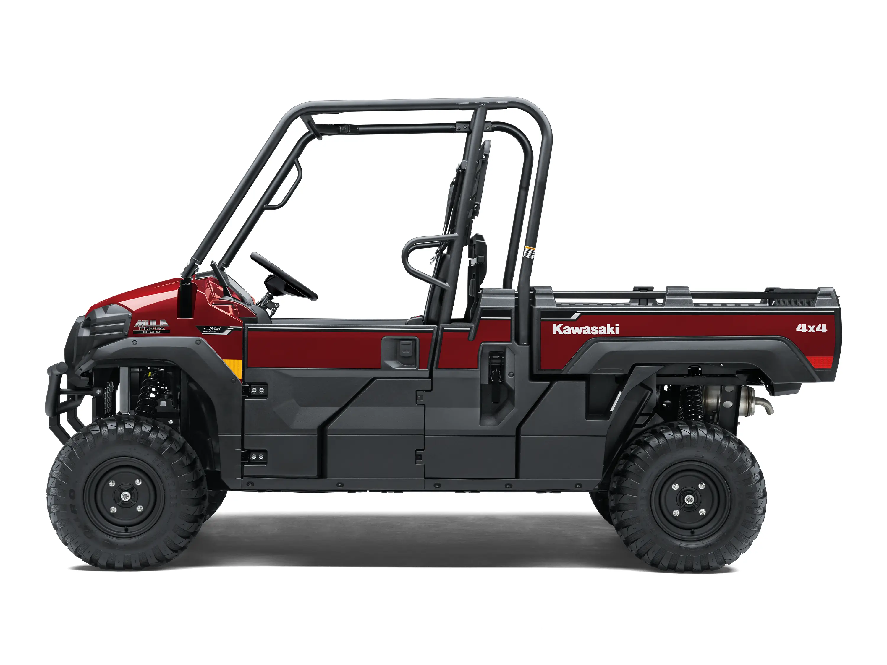 Profile angle of a red side x side staged in a white studio background.