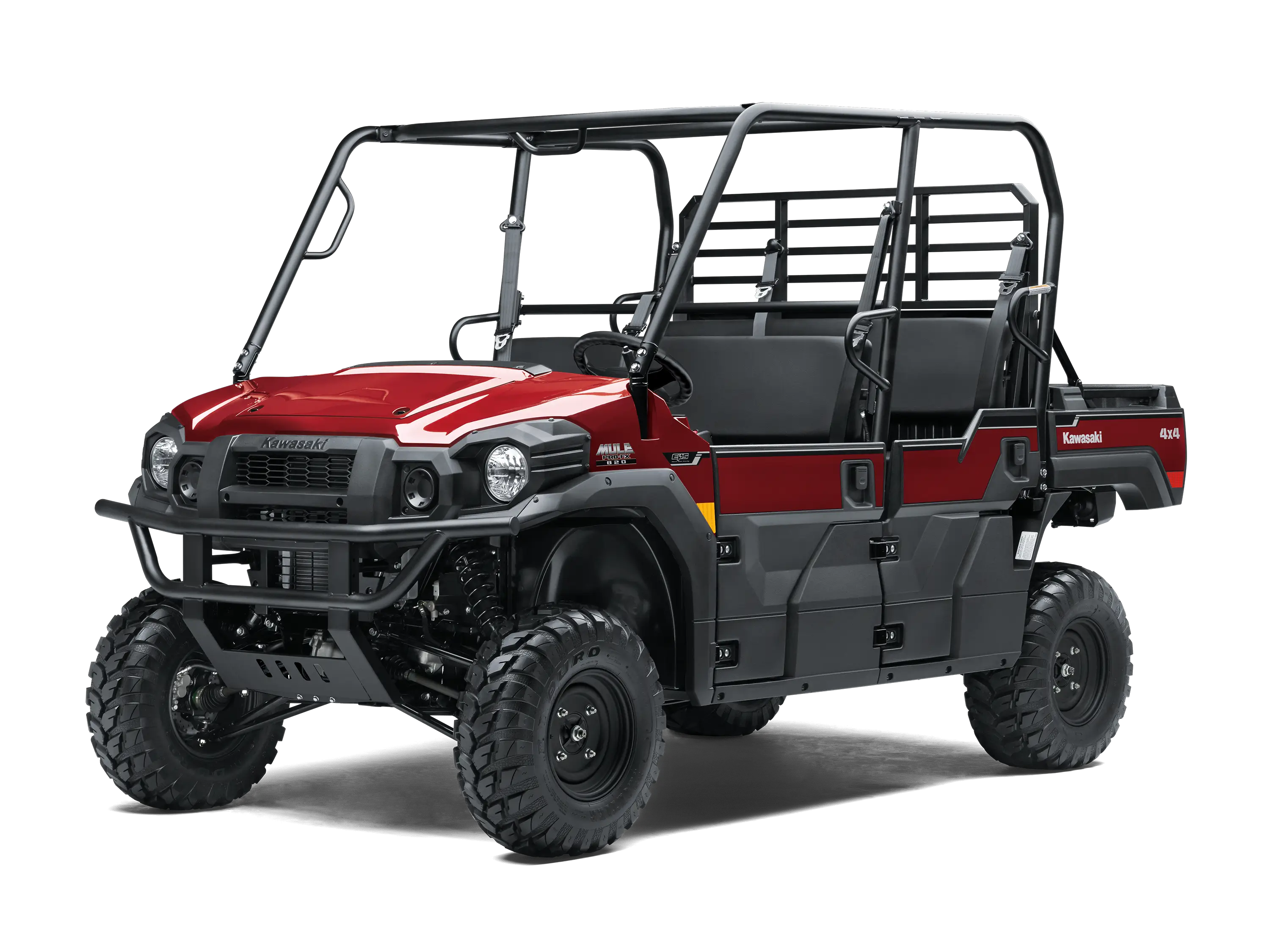 Three-quarter front angle of a red side x side staged in a white studio background.