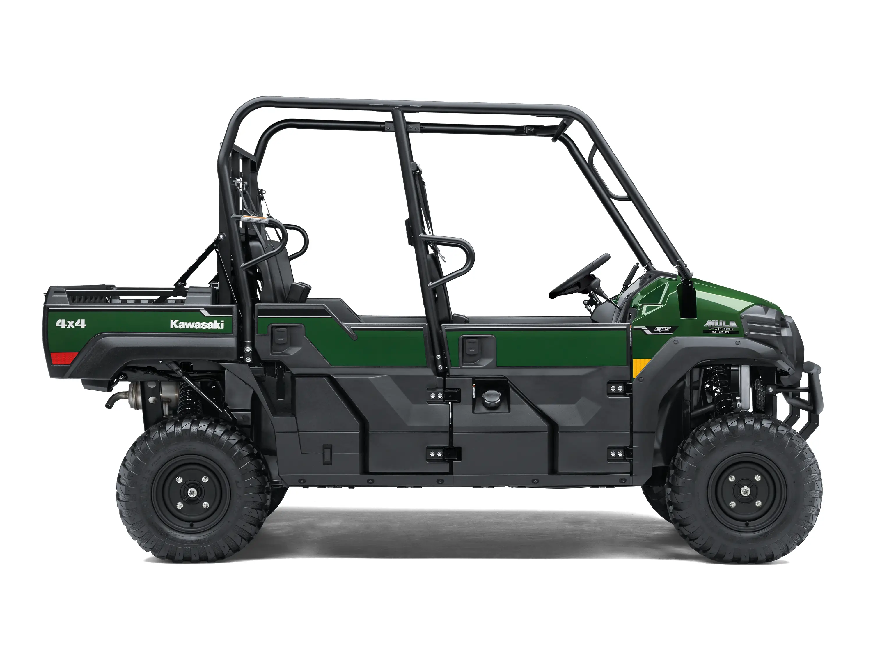 Side angle of a green side x side staged in a white studio background.