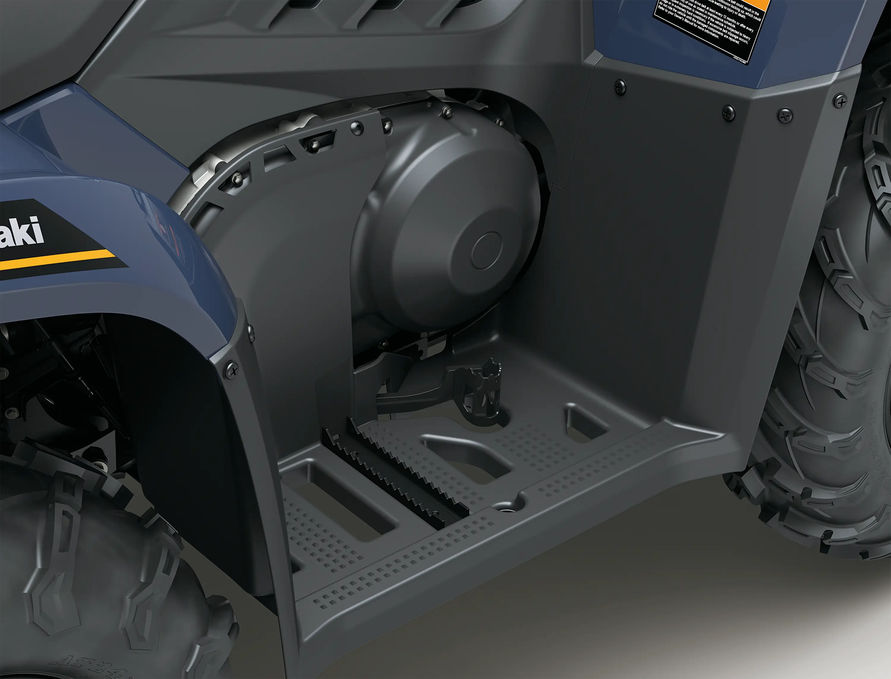 Close-up of a foot peg of an ATV.