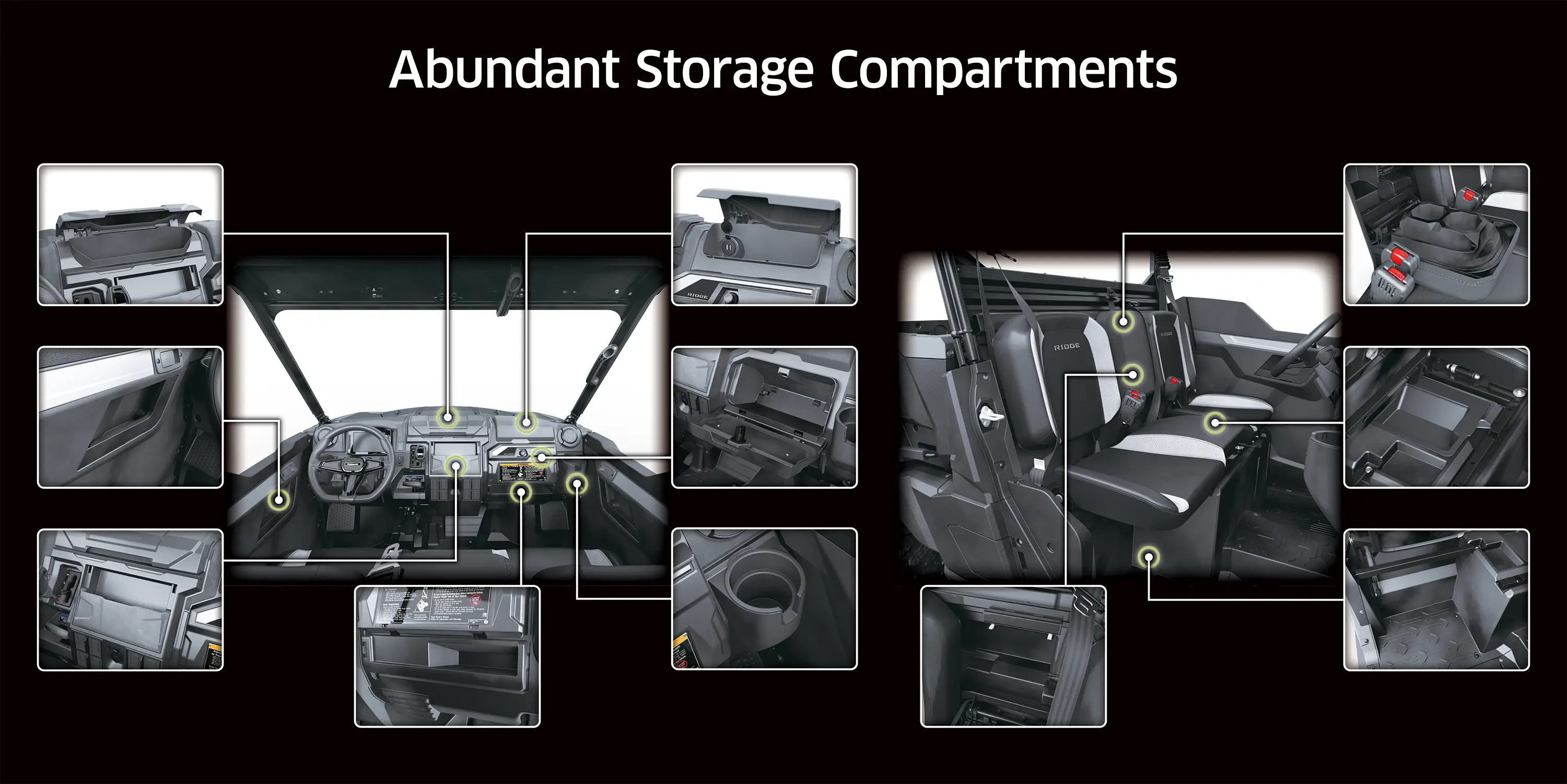 Graphic treatment of a side x side storage compartments.
