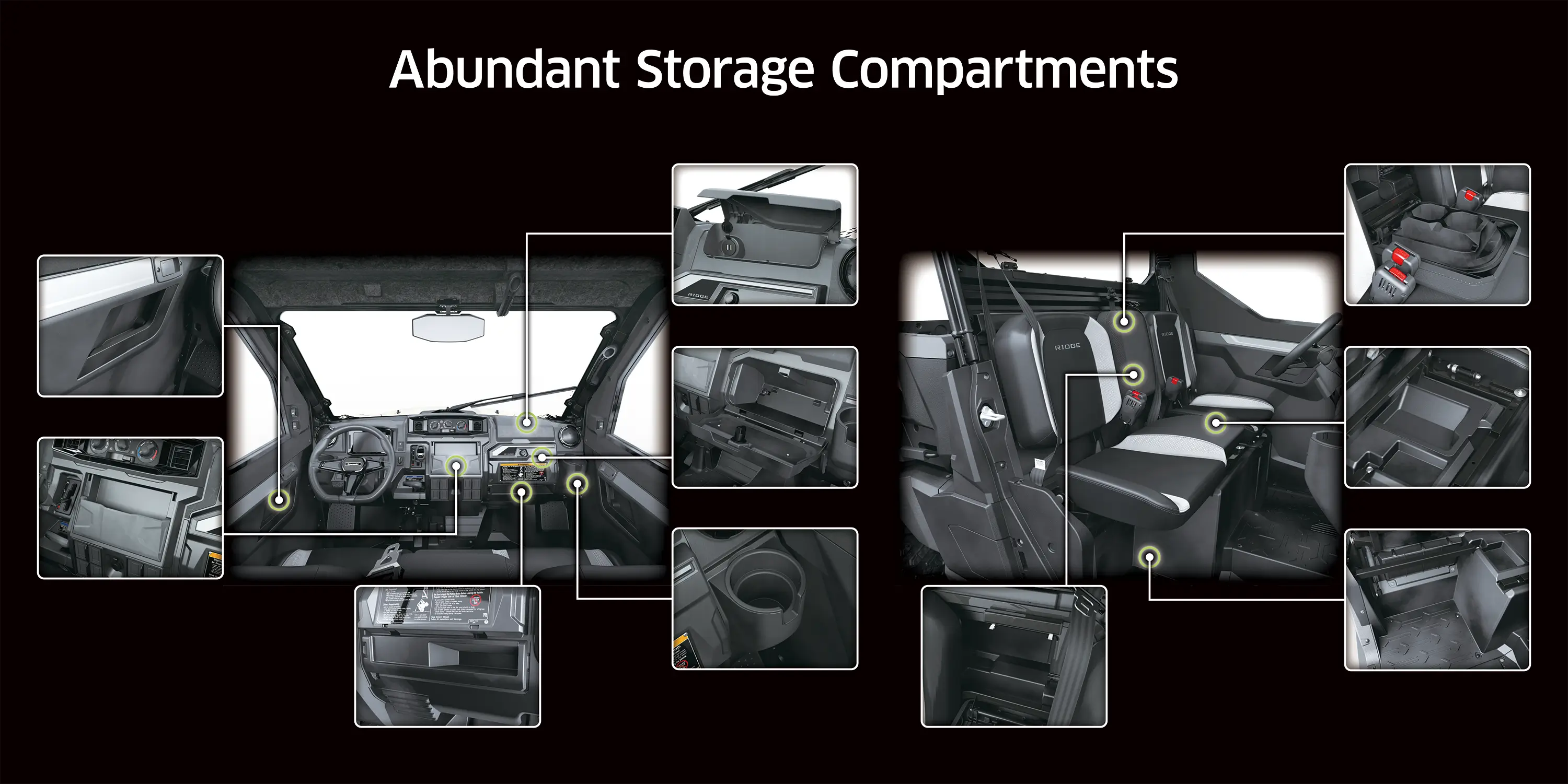 Graphic treatment of a side x side storage compartments.
