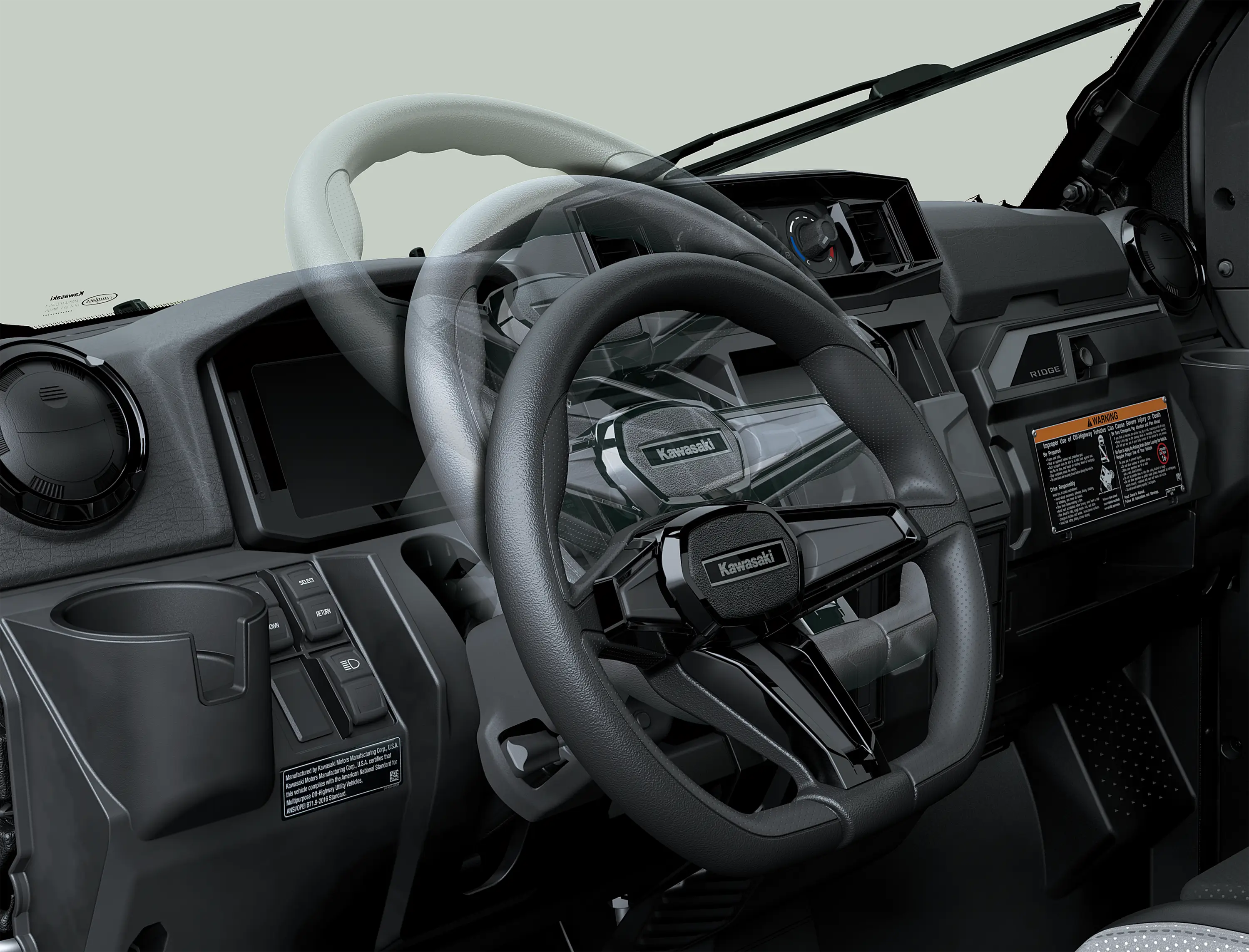 Graphic treatment showing potential steering wheel movement in a side x side.