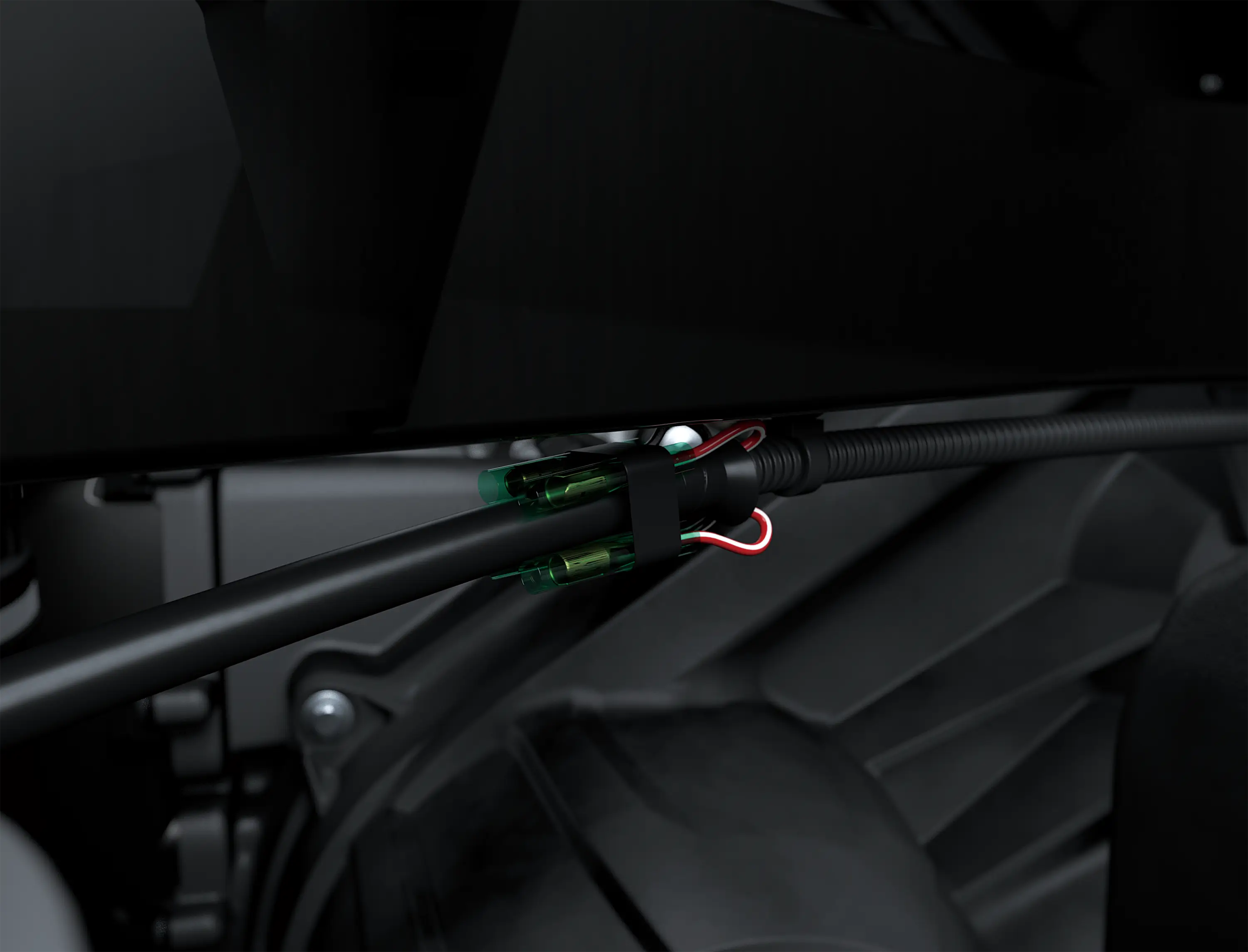 Close-up of cords in a side x side.