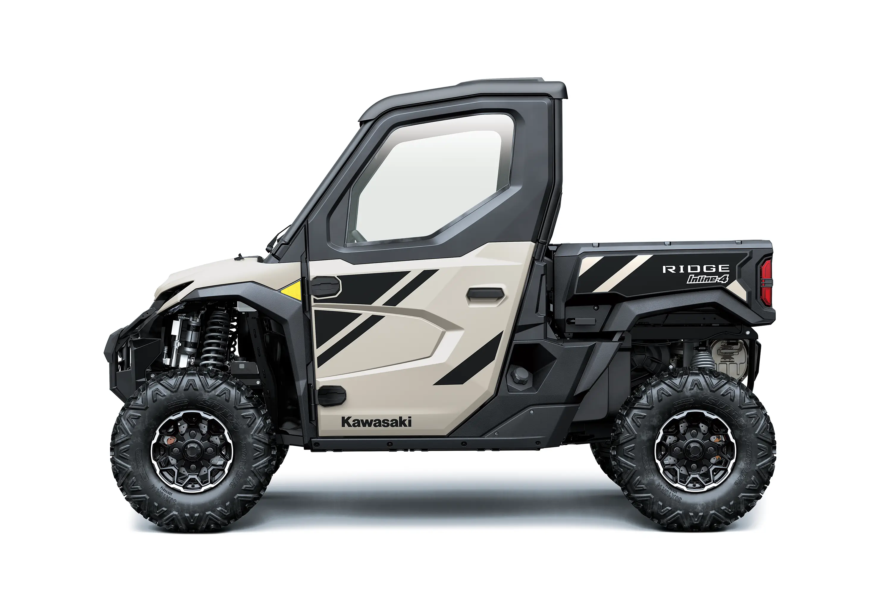 Profile angle of a side x side staged in a white studio background.