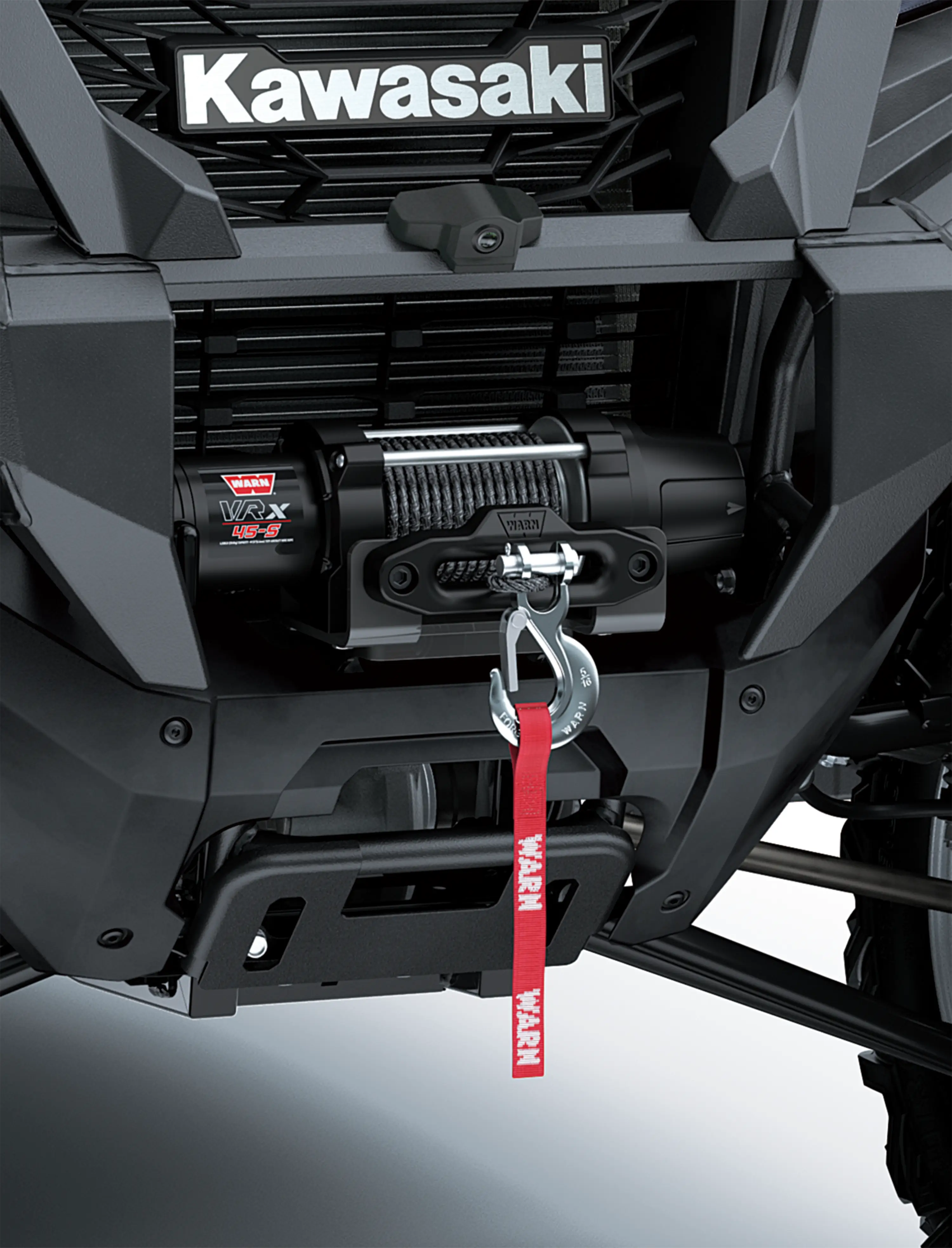 Close-up of a side x side winch.